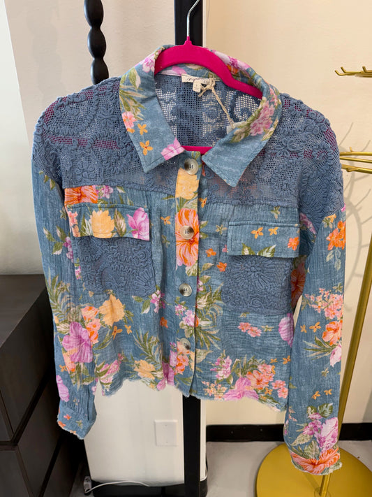 Mixed Media Lace Cotton Jacket