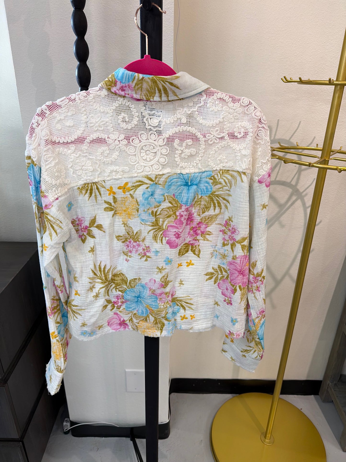 Mixed Media Floral Lace Cotton Jacket