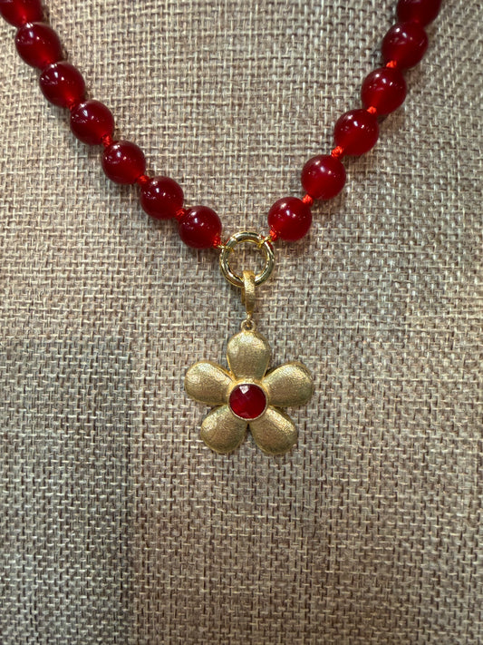 AF Red Gold Flower Charm Necklace