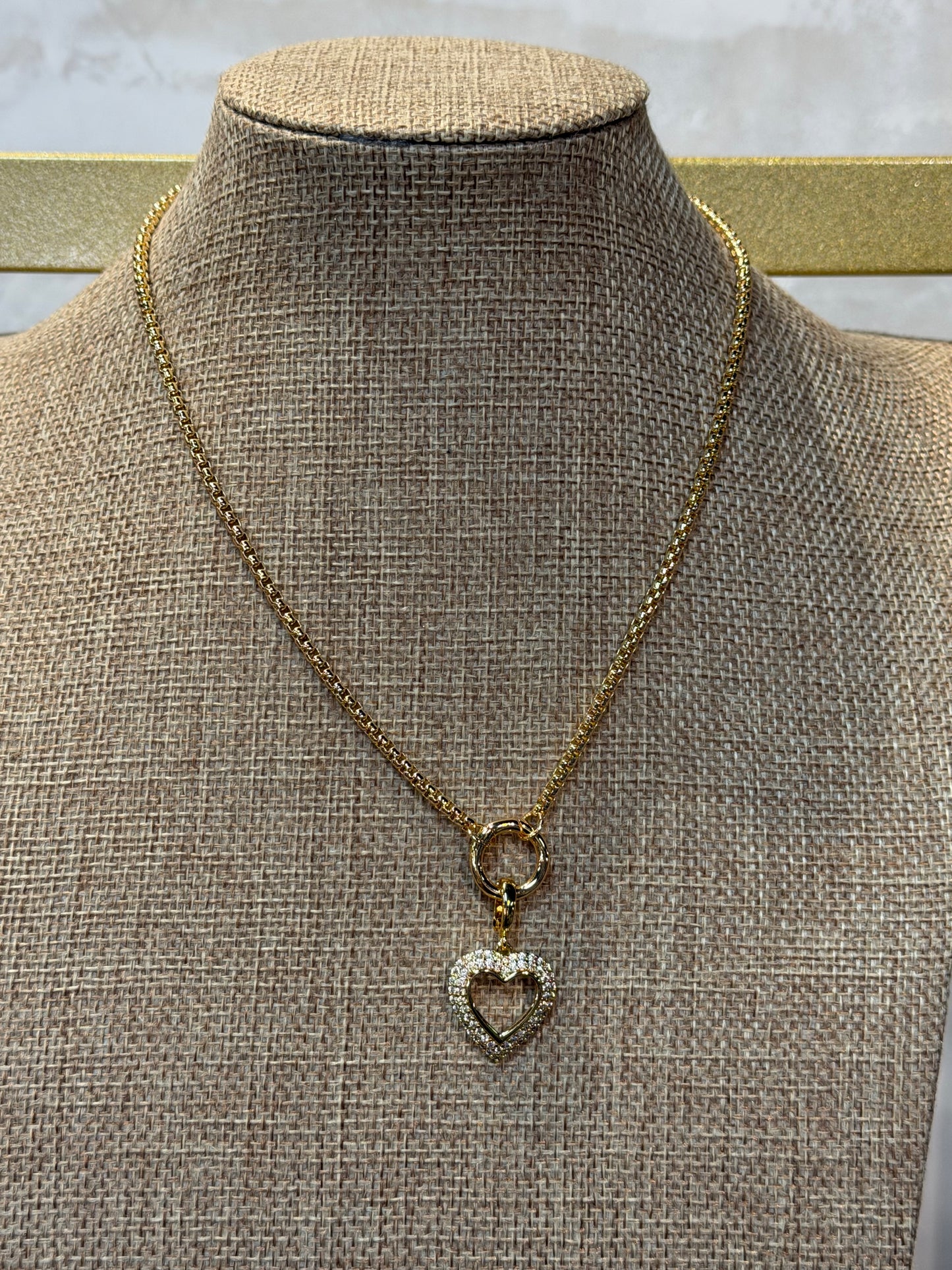 Gold Chain Necklace with Crystal Open Heart Charm