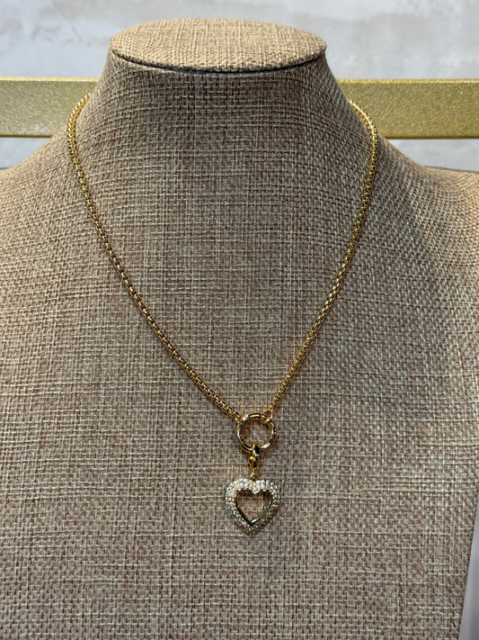 Gold Chain Necklace with Crystal Open Heart Charm