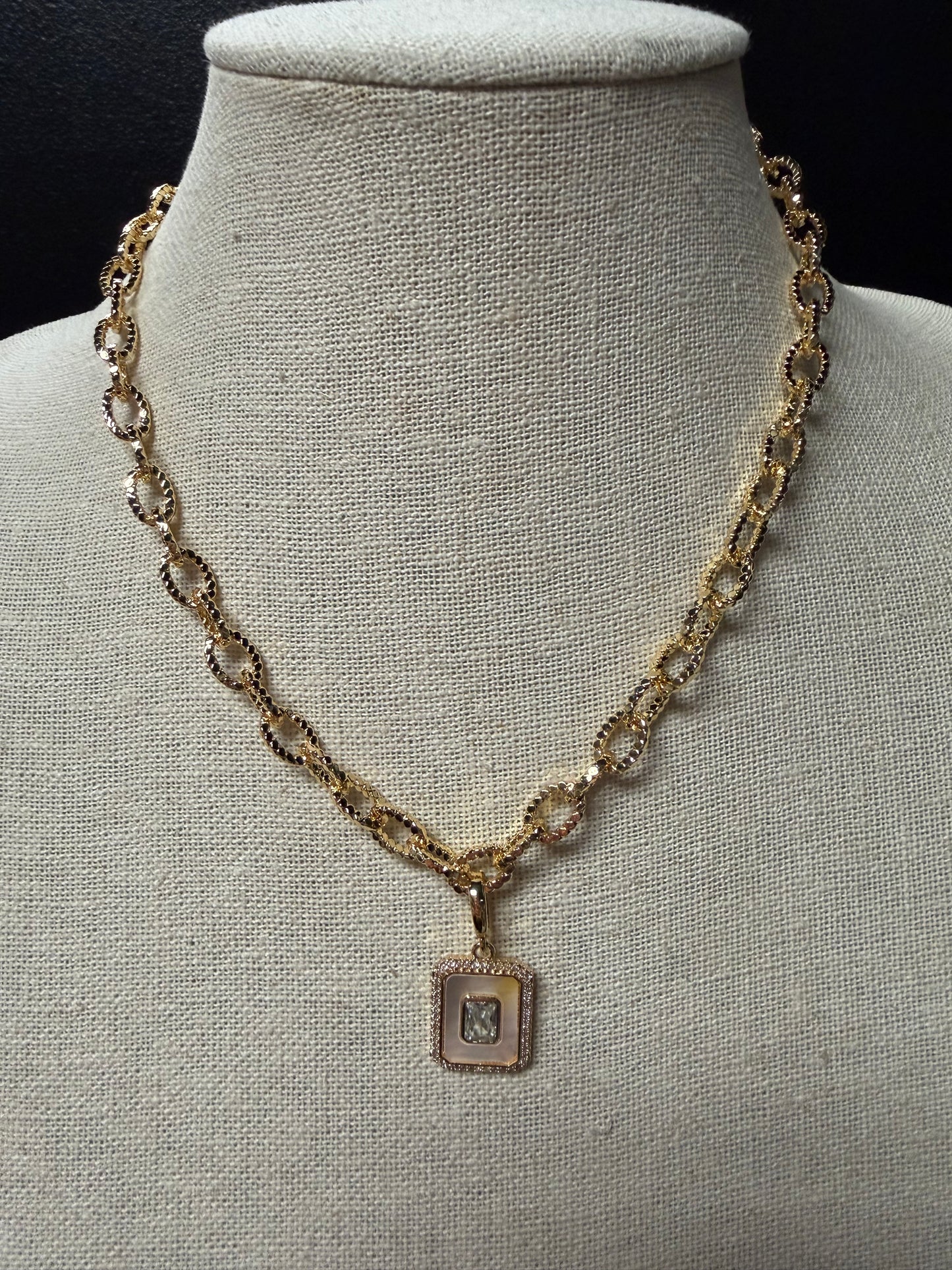 Golden Link Pendant Necklace with Charm