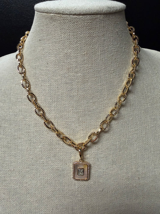 Golden Link Pendant Necklace with Charm
