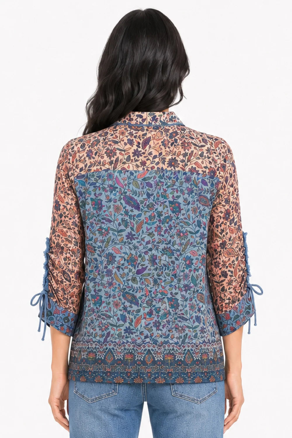 Floral Multi Mixed Print Cinch Blouse - Missy