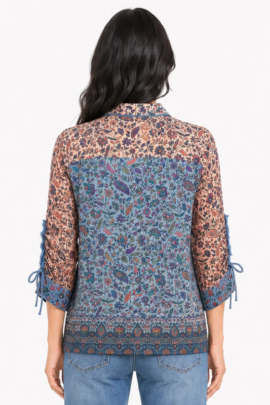 Floral Multi Mixed Print Cinch Blouse - Missy