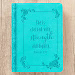 Strength and Dignity Teal Faux Leather Handy-sized Journal - Proverbs 31:25