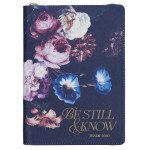 Be Still and Know Midnight Blue Floral Faux Leather Classic Journal with Zipper Closure