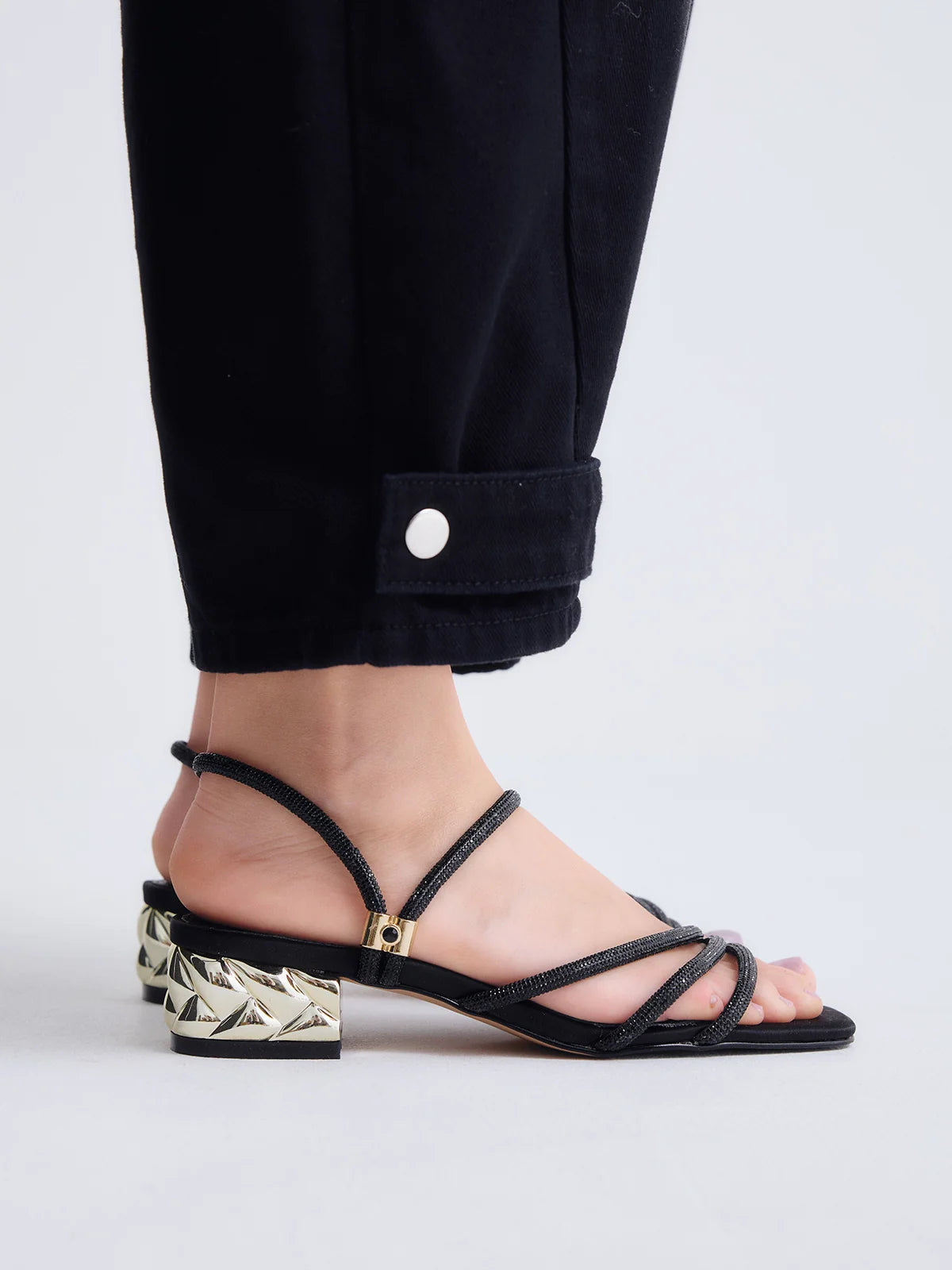 EXE Black Leopard Gold Heel Party Shoes