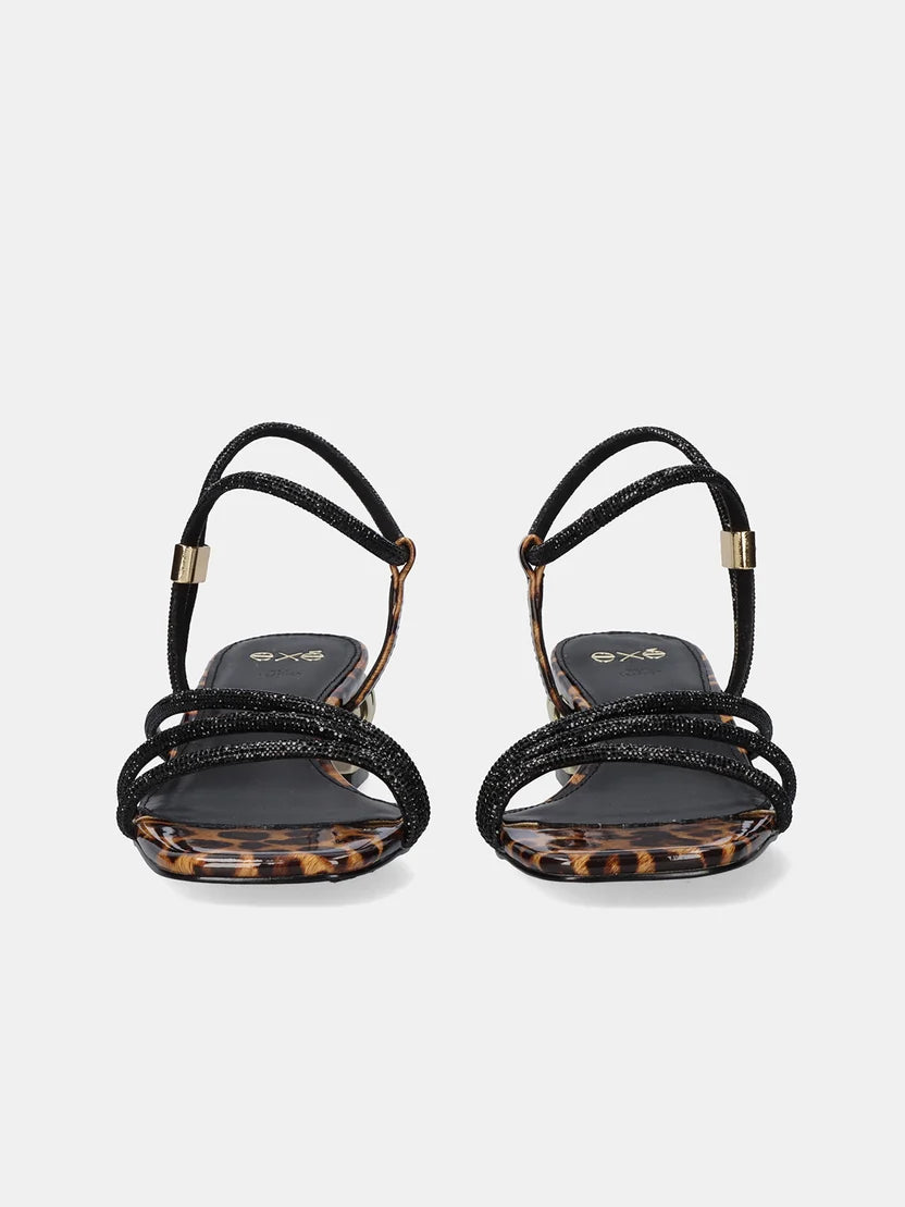 EXE Black Leopard Gold Heel Party Shoes