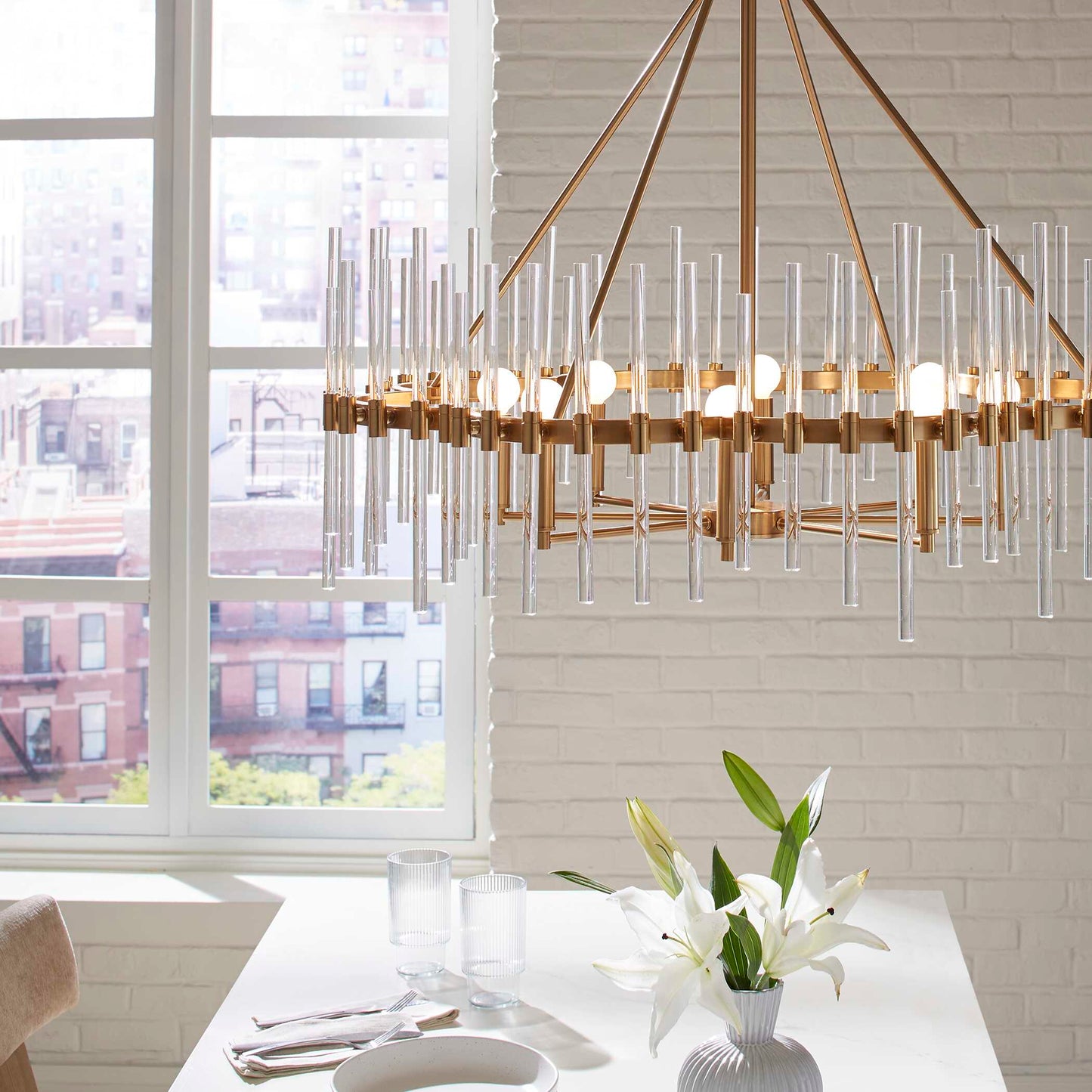 Uttermost Crystal Stick 8 Light Brass Chandelier
