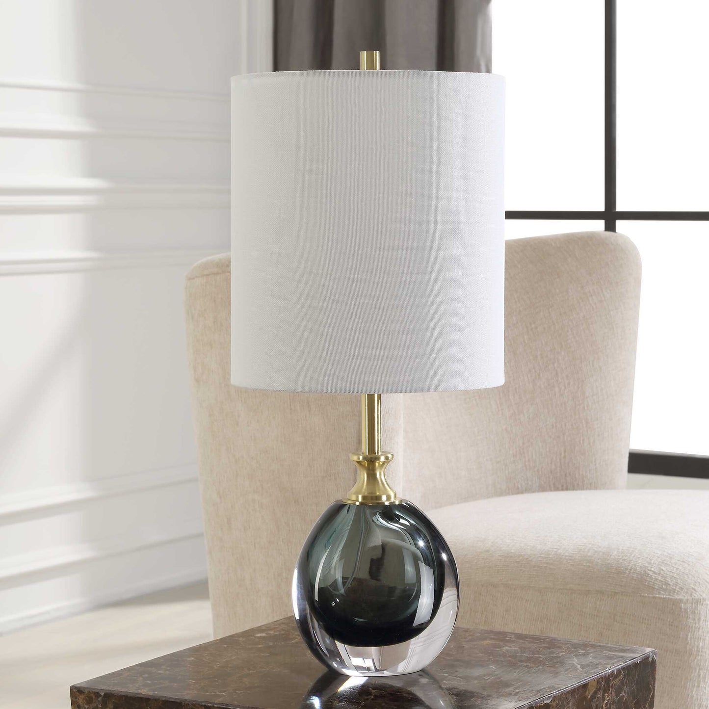 Uttermost Enigma Teal Blue Glass Buffet Lamp