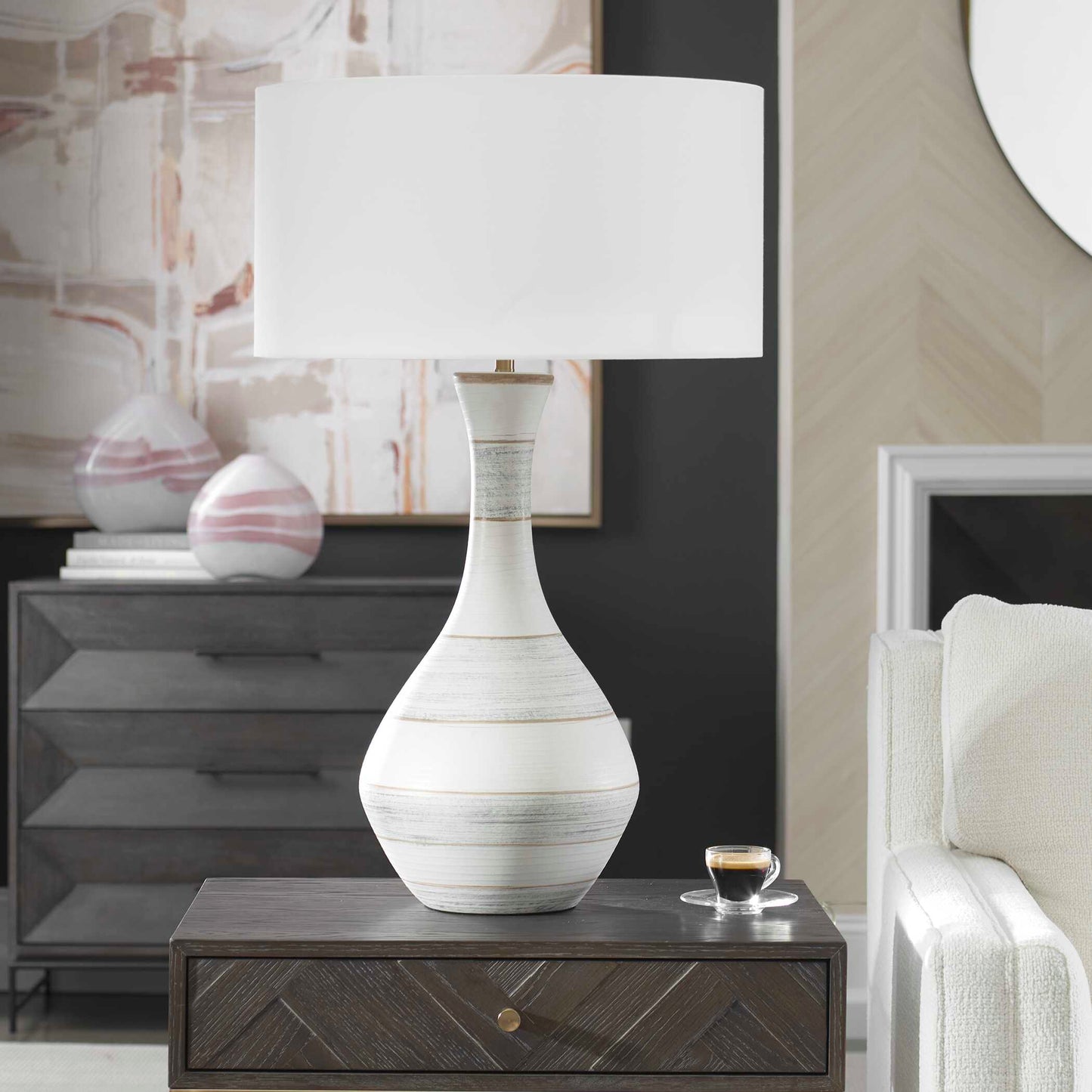 Uttermost Potter Striped Ivory Blue Table Lamp