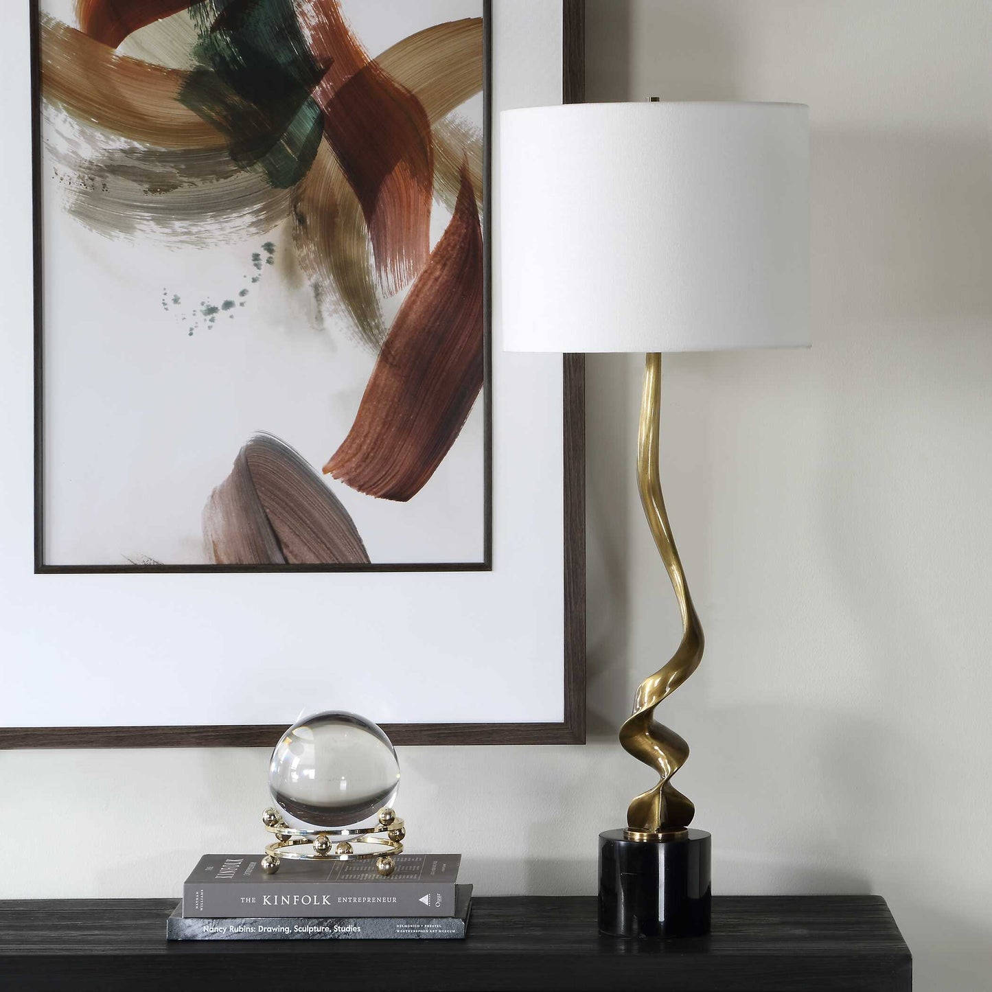 Uttermost Spiraling Cordless Brass Buffet Lamp
