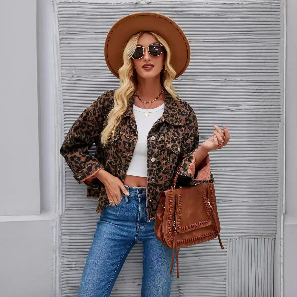Leopard Printed Raw Hem Jacket - Small