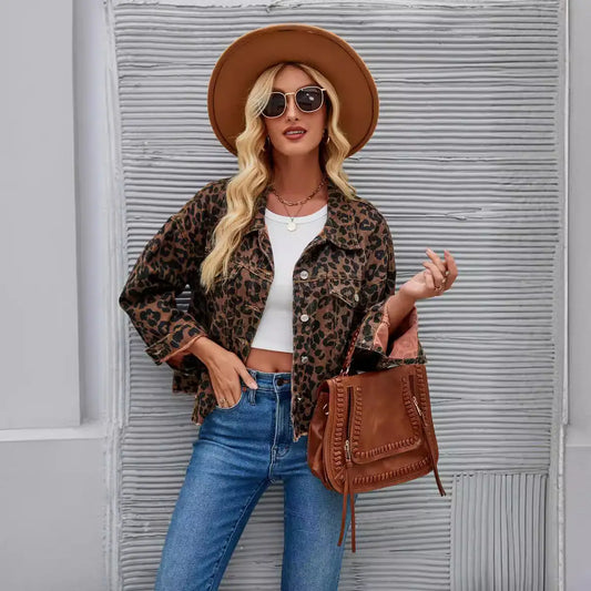 Leopard Printed Raw Hem Jacket - XL