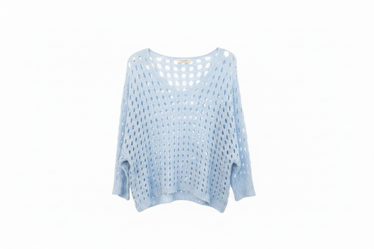 Light Blue Sparkle Sweater Open Weave