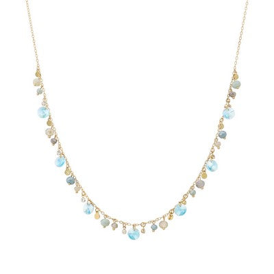 Gold Chain Necklace with Blue Multi Crystal Dangles (18"–20")