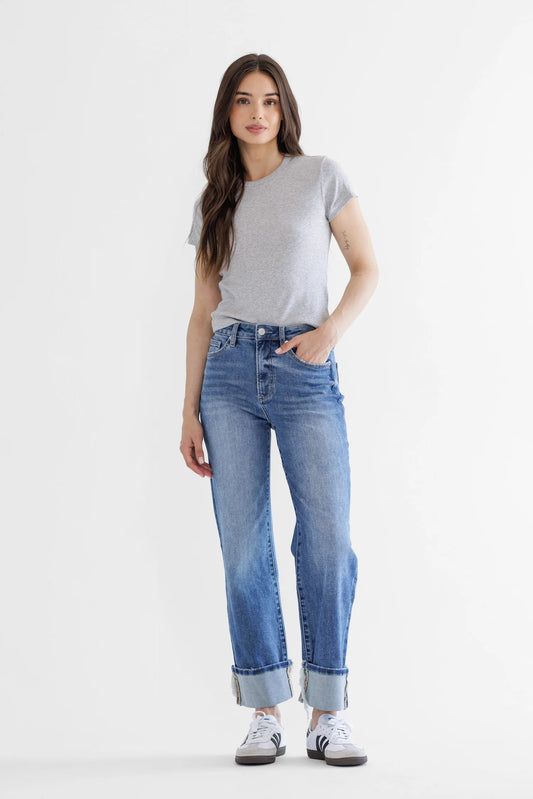 Mica High Rise Relaxed Straight Cuffed Jeans