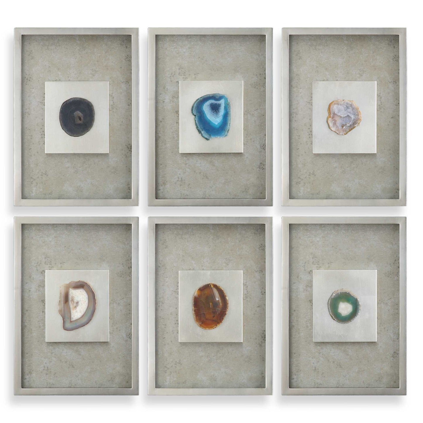 Uttermost Agate Stone Silver Wall Art Set/6