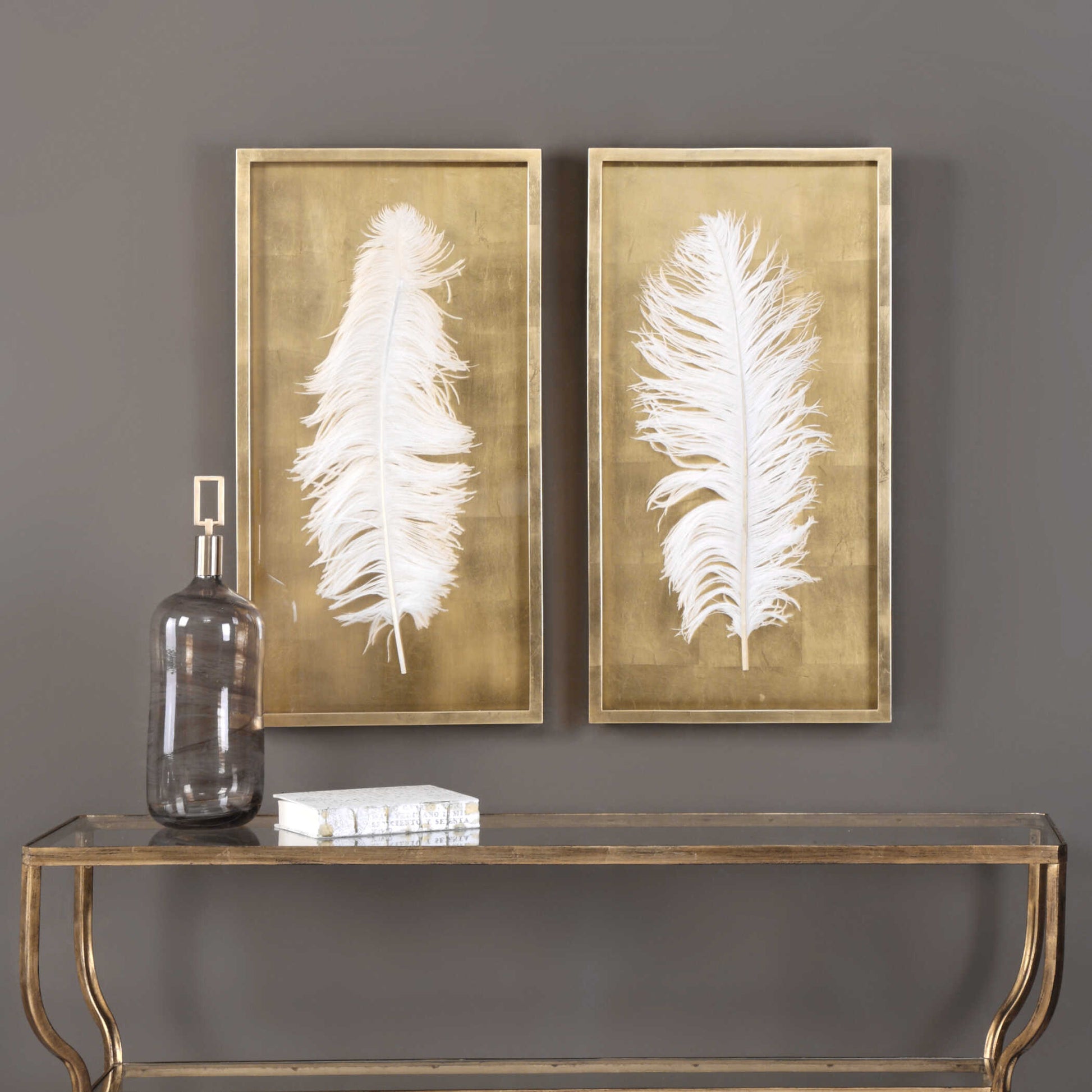 Uttermost White Feathers Gold Shadow Box Set/2