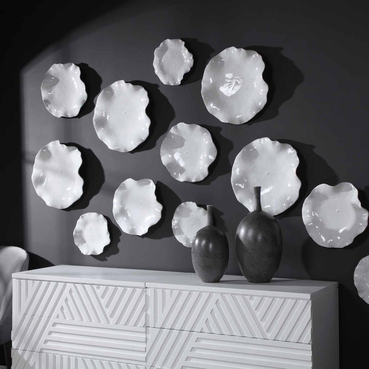 Uttermost Abella Ceramic Wall Decor Set/3 White