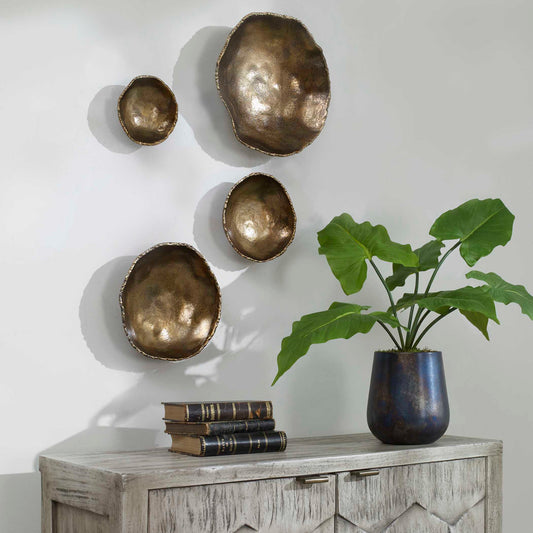 Uttermost Lucky Coins Brass Wall Bowls Set/4