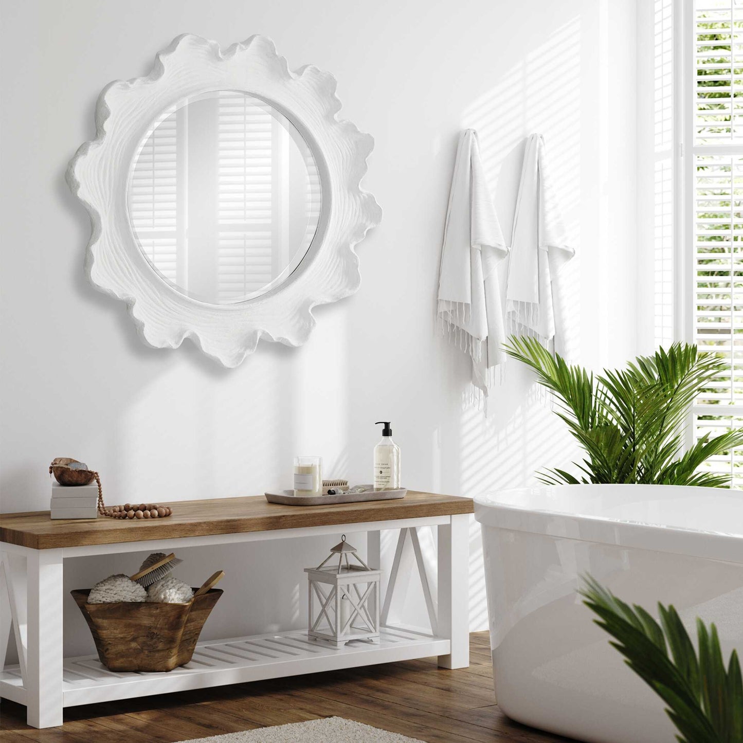 Uttermost Sea Coral White Round Mirror