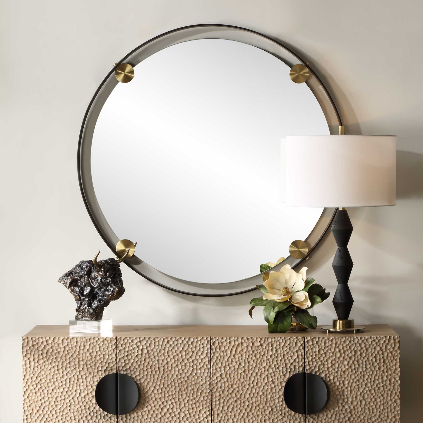 Uttermost Radius Round Bronze Iron Mirror