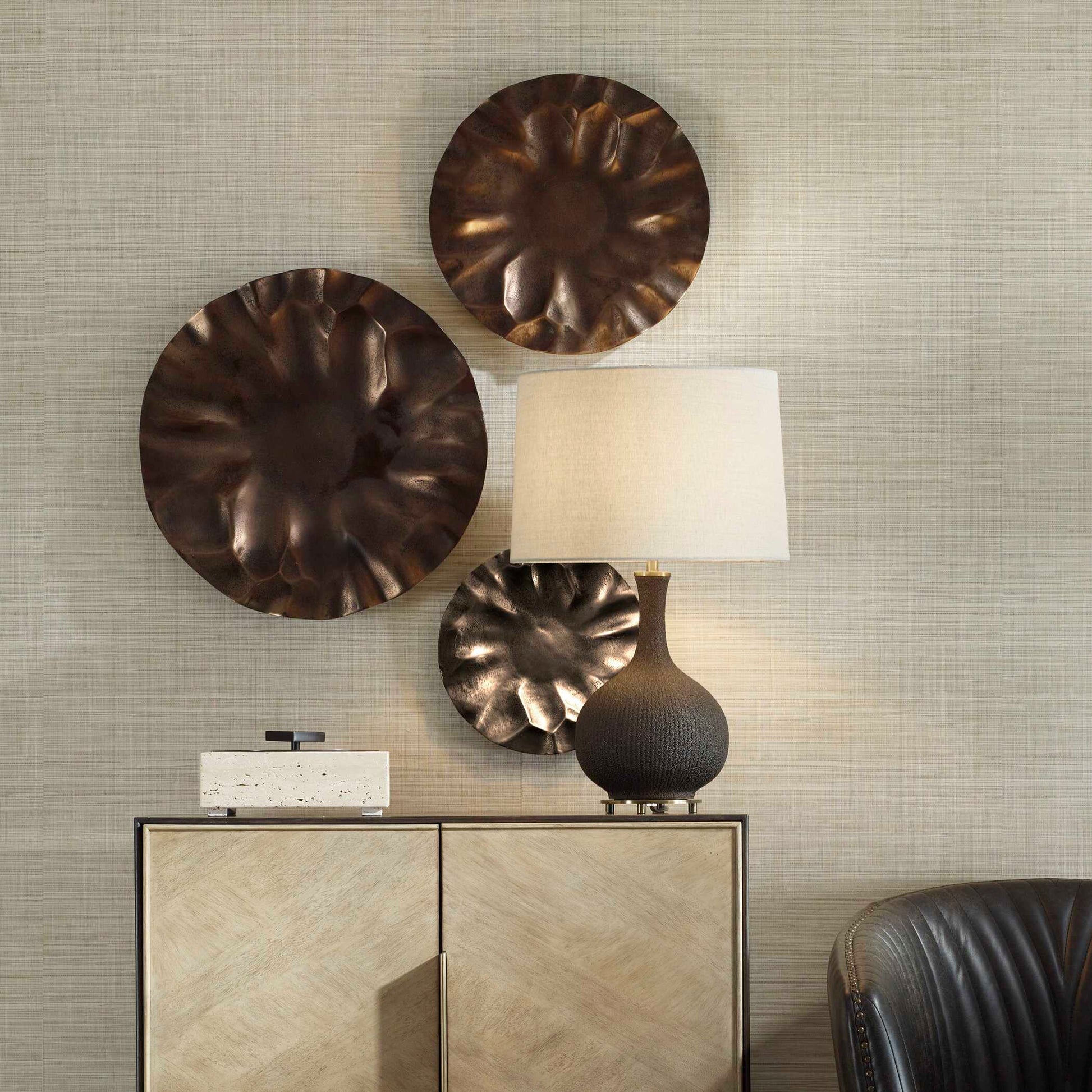 Uttermost Peonia Outdoor Bronze Wall Art Set/3