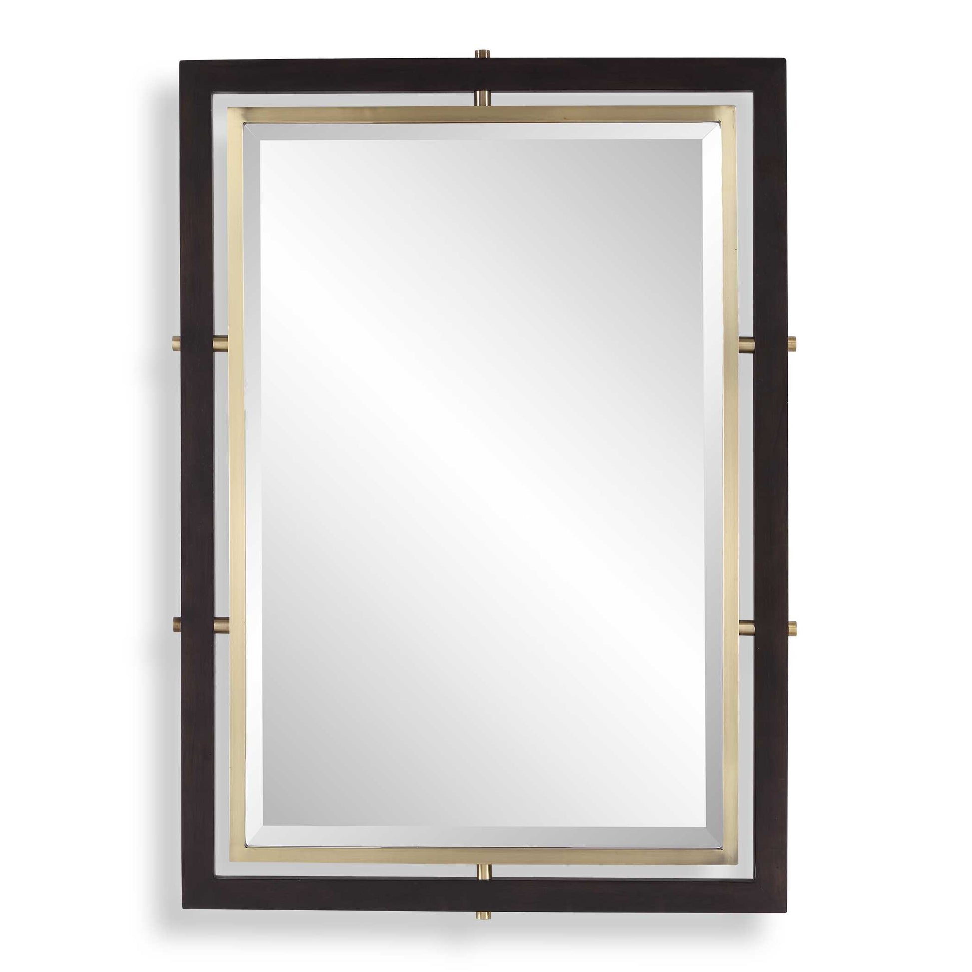 Uttermost Bach Walnut & Brass Rectangle Mirror - Brass,Gold,Woodtone