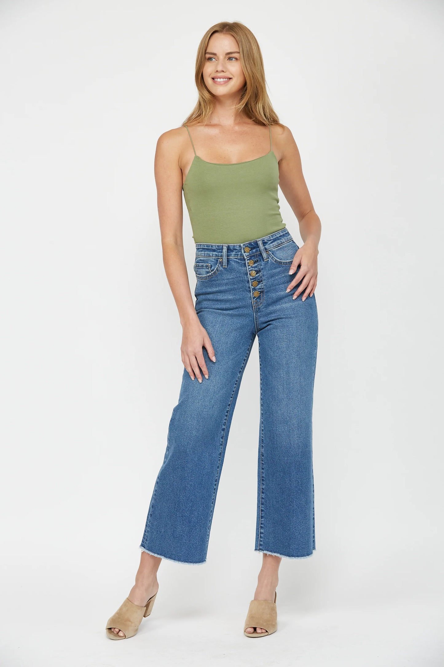 Mica High Rise Button Front Cropped Jean