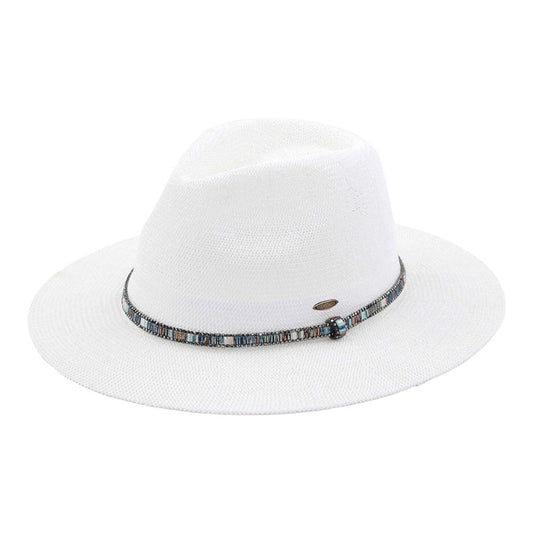 Beaded Panama Hat White