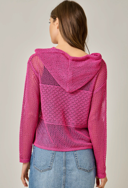 Crochet Weave Hoodie Sweater – Fuchsia