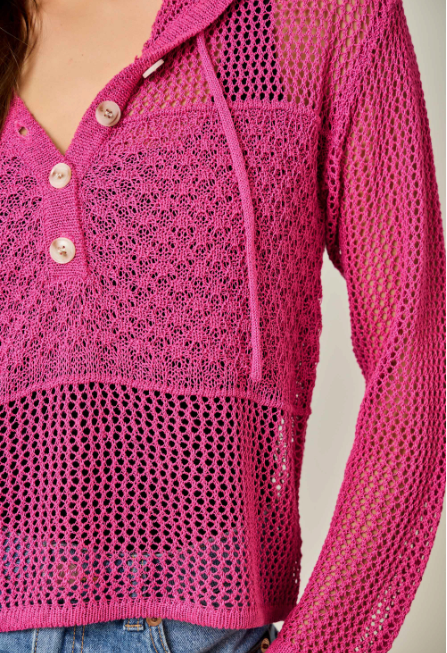 Crochet Weave Hoodie Sweater – Fuchsia