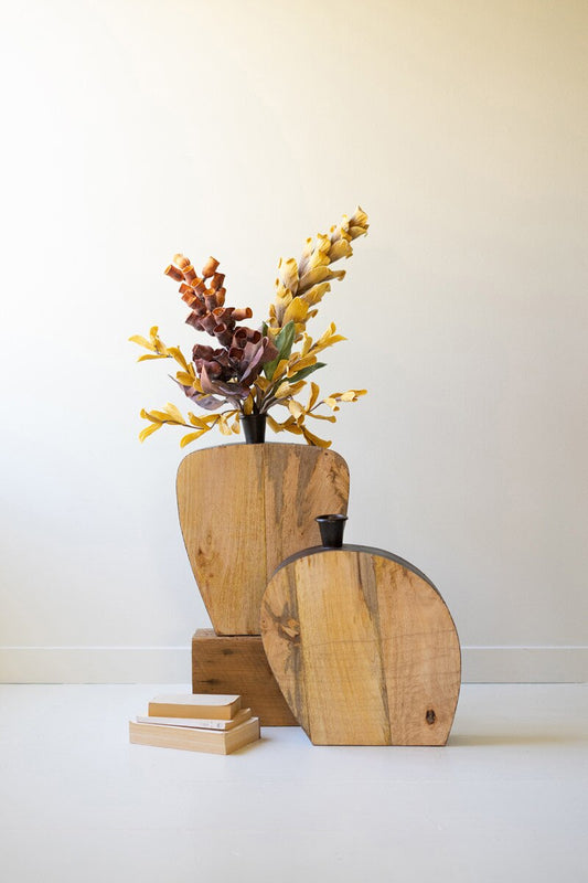 Mango Wood and Metal Vases Set of 2