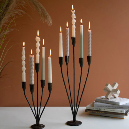 Tall Metal Taper Candelabras Set