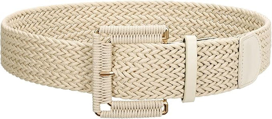 Woven Square Buckle Beige Belt