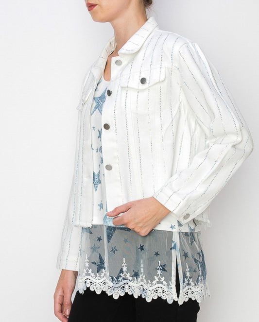 Sparkle Detail Denim Jacket – Ivory