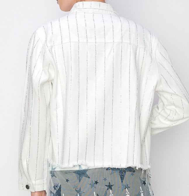 Sparkle Detail Denim Jacket – Ivory