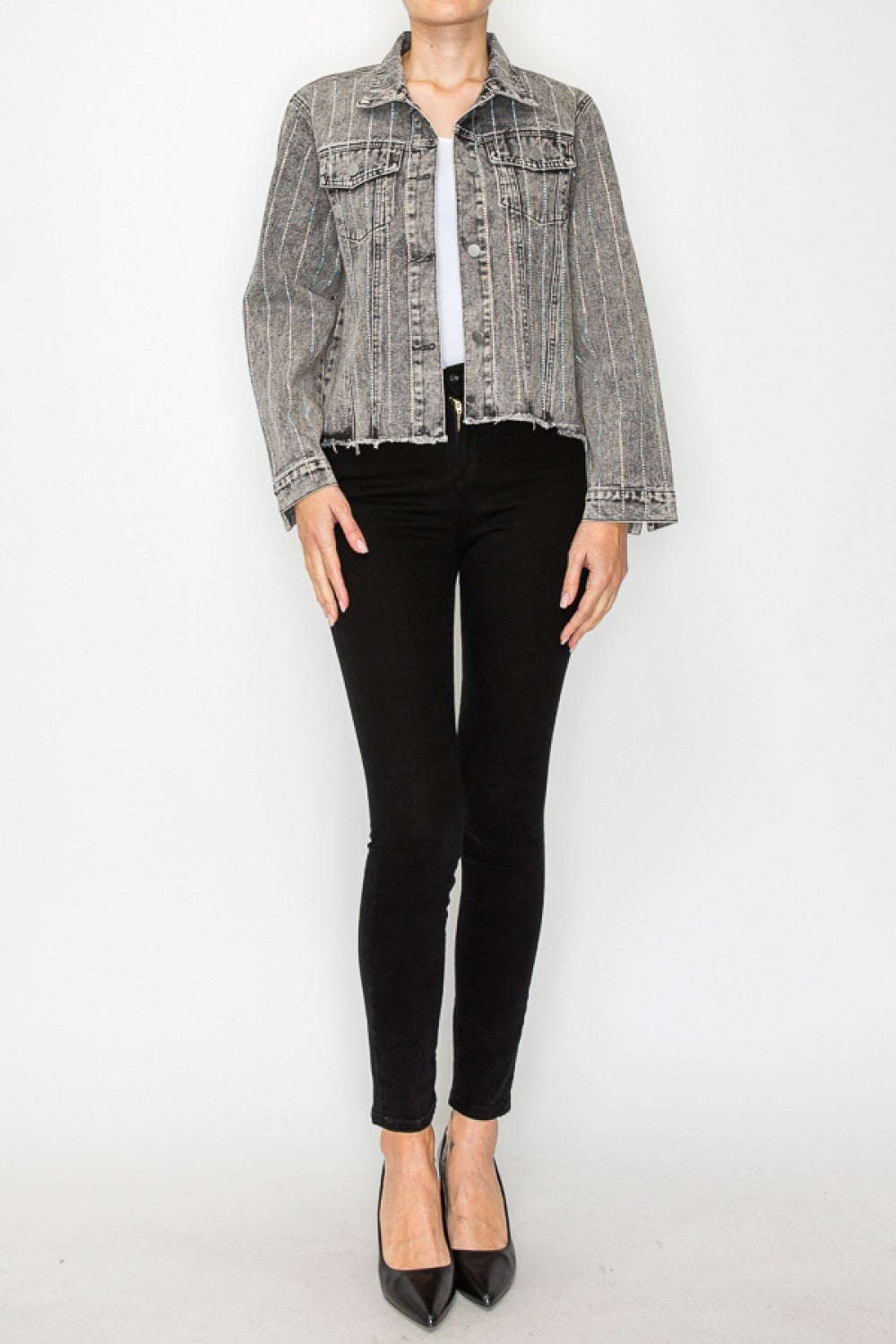 Sparkle Detail Denim Jacket – Black
