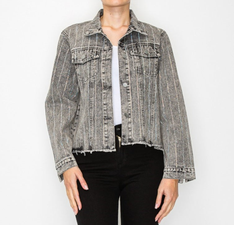 Sparkle Detail Denim Jacket – Black