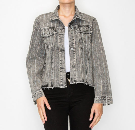 Sparkle Detail Denim Jacket – Black