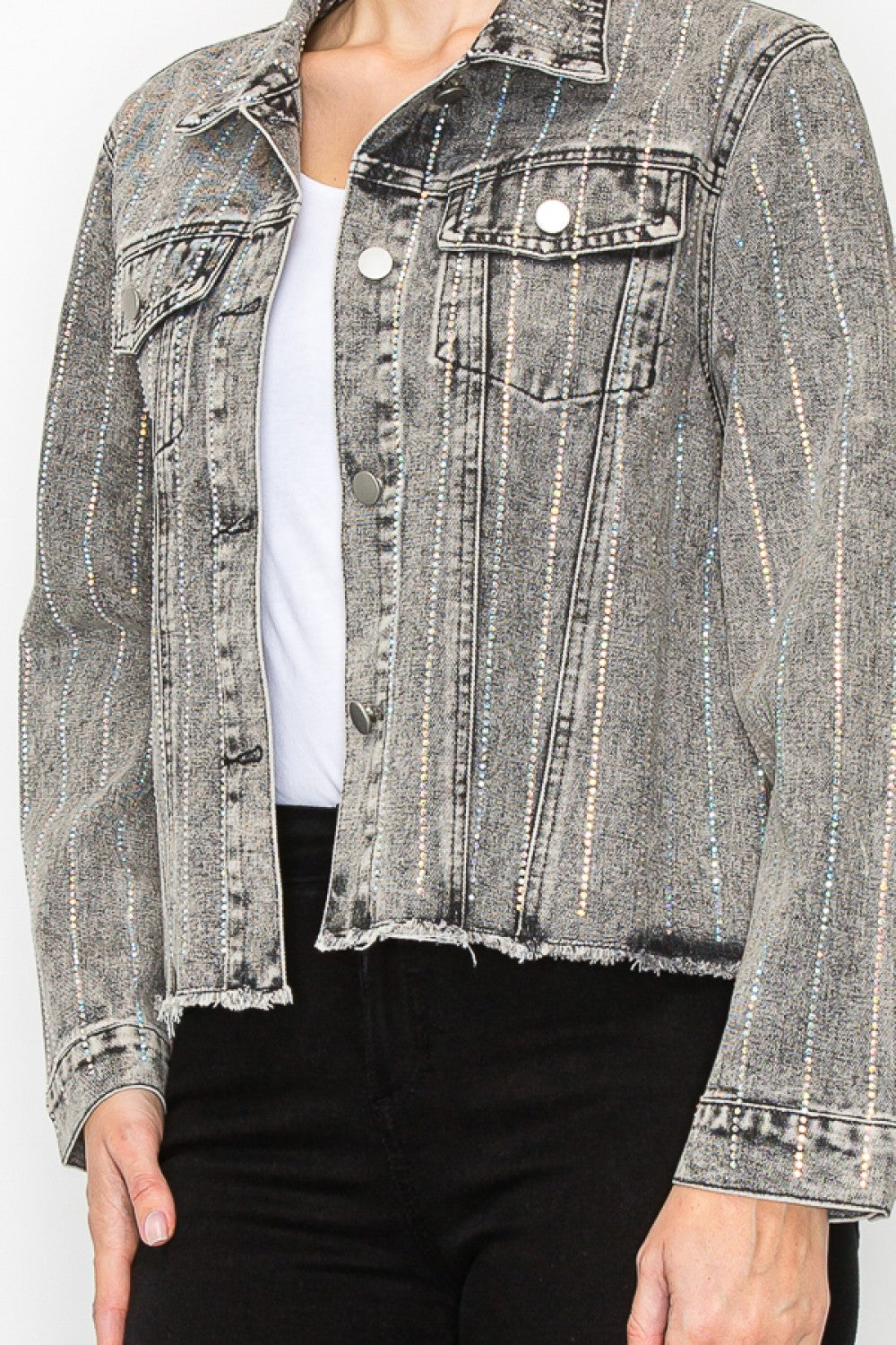 Sparkle Detail Denim Jacket – Black