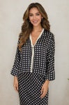 Polkadot Silky Button Down Long Sleeve Top