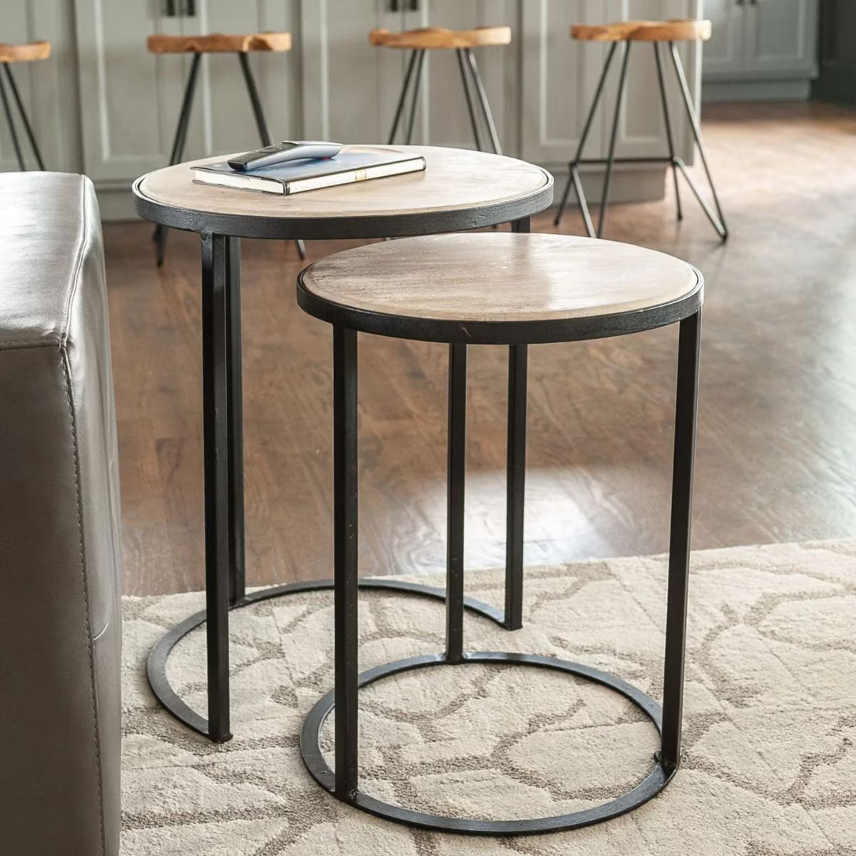 Loma Round Wood & Iron Accent Table