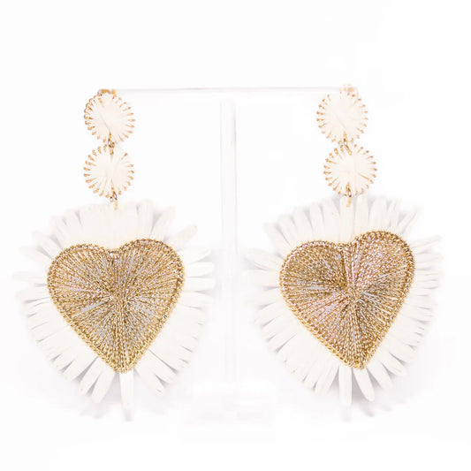 Sacred Heart Raffia Earrings White