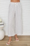 Textured Stripe Drawstring Waitstband Wide Leg Linen Pants