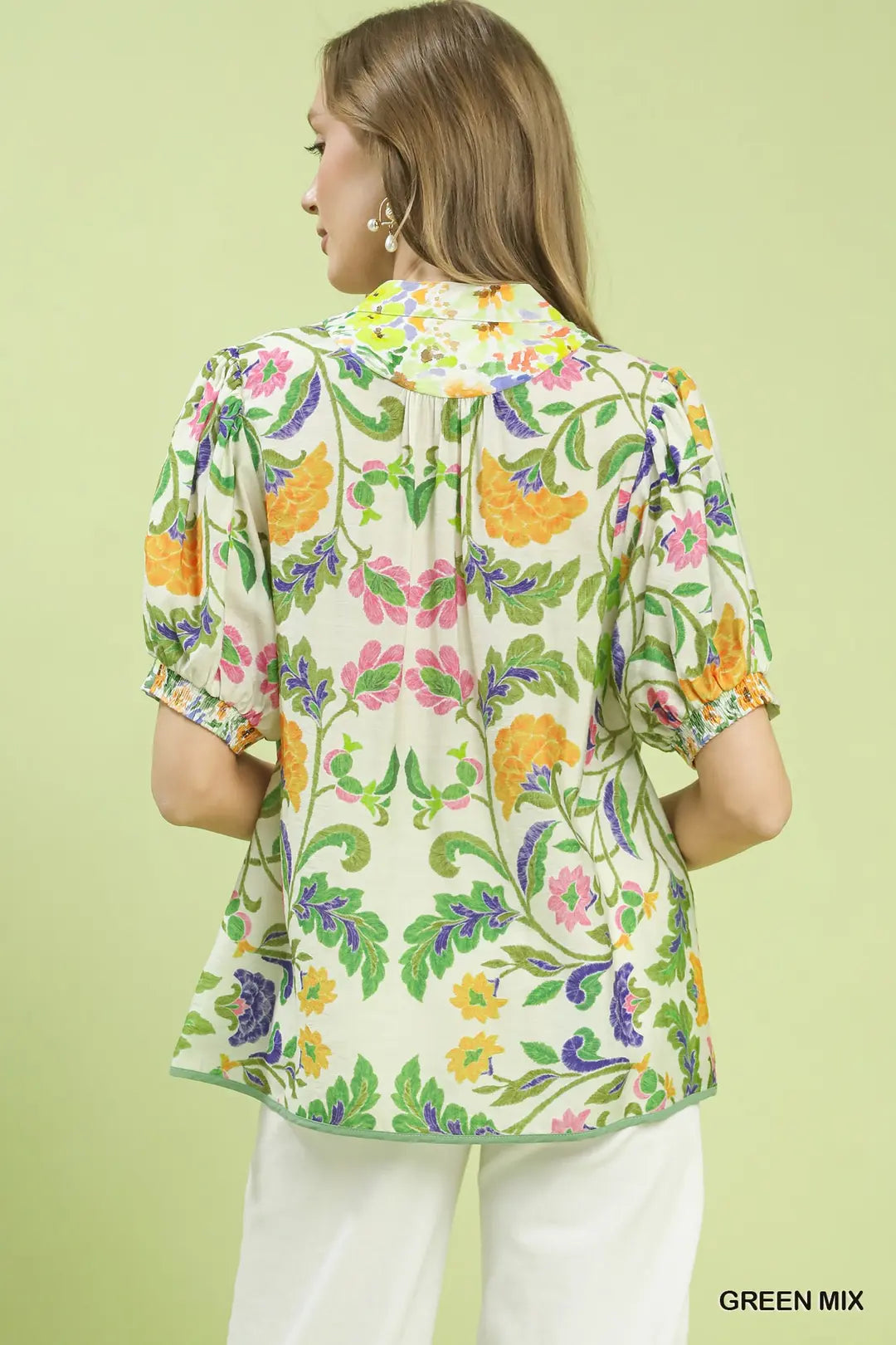 Umgee Green Mix Botanical Floral Top