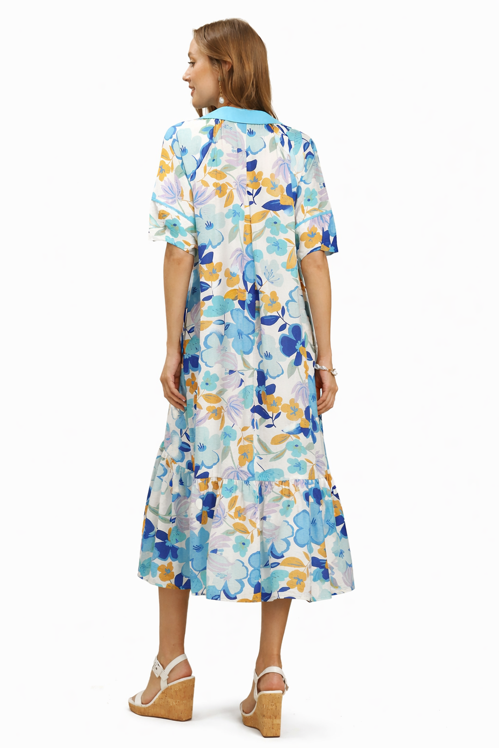 umGee Blue Floral Tiered Midi Dress