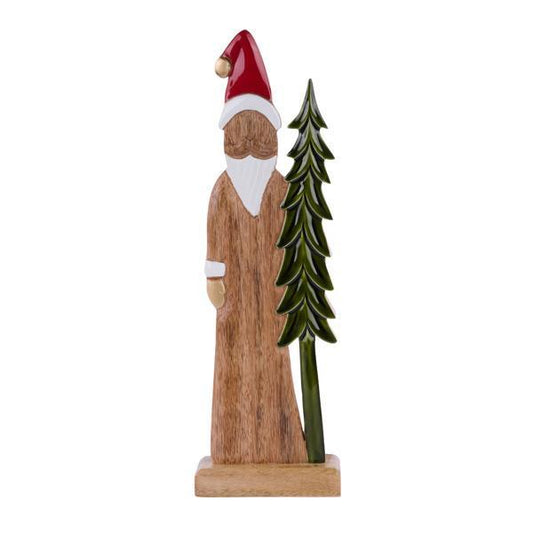 16"H X 4.5L MANGO WOOD SANTA W/TREE